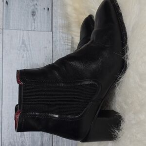 Zara Black Leather Pull On Chelsea Chunky Boots Sz 38